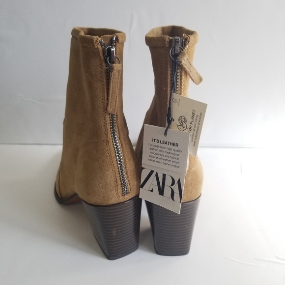 ZARA Leather Suede Ankle Heeled Boots NWT - Picture 5 of 13